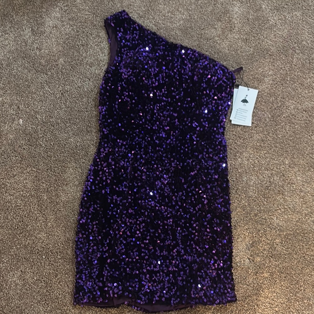 Purple Sequin One-Shoulder Dress